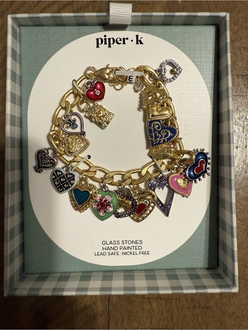 PIPER K HEART CHARM CHAIN BRACELET VIRAL GOLDTONE